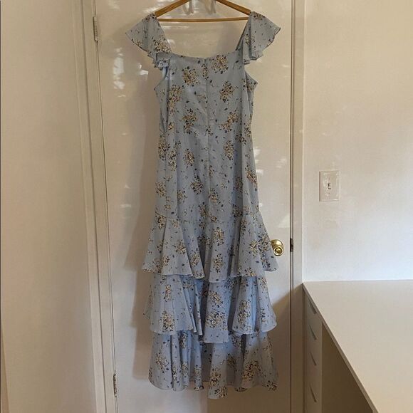 Aqua Light Blue Floral-Print Tiered Maxi Dress Size Large - Picture 6 of 12